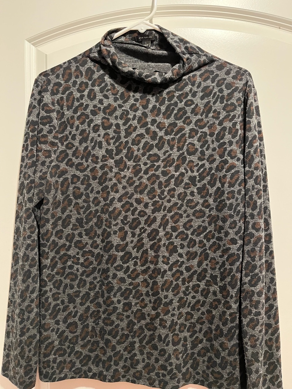 Ann Taylor Leopard-Print Turtleneck Top in Gray and Brown